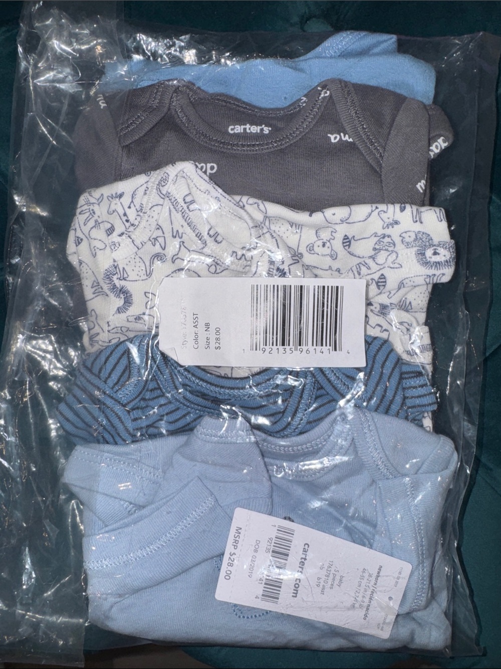 NEW Carter's Baby 5-Pack One-Piece Bodysuit Pack - Light Blue, Navy, Gray, White